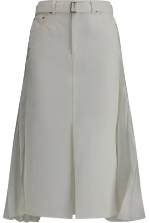 SACAI Nederdel, Dame, Hvid, S, Denim, Denim Plisseret Midi Nederdel