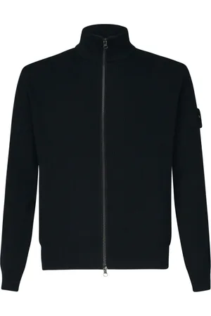 Stone Island Strik, Herre, Blå, S, Bomuld, Blå Ribstrikket Sweater med Lynlås