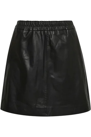 INWEAR Nederdel, Dame, Sort, 2XL, Læder, Sort lædernederdel i A-linje