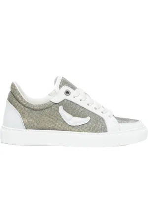 Zadig & Voltaire Sko, Dame, Grå, 36 EU, Læder, Silver Sparkle Wing Sneakers