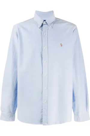Ralph Lauren Skjorte, Herre, Blå, XL, Bomuld, Broderet Logo Bomuldsskjorte
