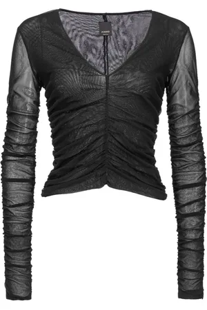 Pinko Top, Dame, Sort, L, Polyester, Semi-Transparent Stretch Tulle Pullover