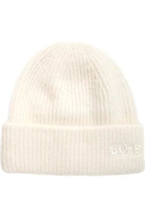 HUGO BOSS Tilbehør, unisex, Hvid, ONE SIZE, Uld, Elfenbensfarvet Logo Beret i Uld
