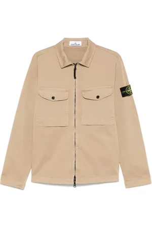 Stone Island Jakke, Herre, Brun, M, Bomuld, Skjortejakke med Kompas Applikation