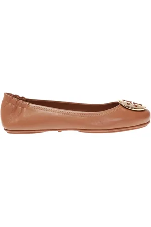 Tory Burch Sko, Dame, Brun, 37 EU, Læder, Læder Ballerina Sko med Logo