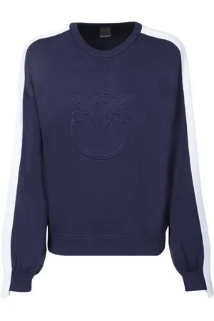 Pinko Sweathshirts & Hoodies, Dame, Blå, M, Uld, Blå Sweater med Hvide Indsatser