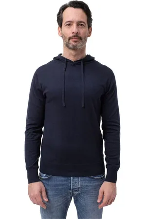PEOPLE OF SHIBUYA Sweathshirts & Hoodies, Herre, Blå, S, Bomuld, Blå bomulds-cashmere hættetrøje med snøre