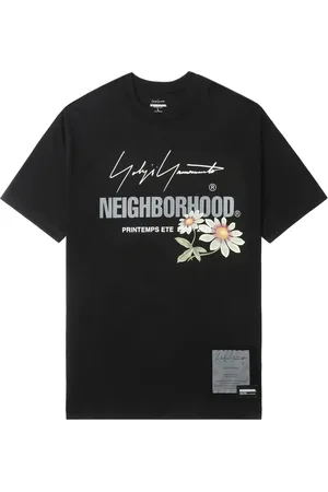 YOHJI YAMAMOTO Top, Herre, Sort, XL, Sort Blomst Logo Print Crew Neck