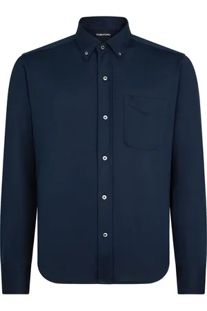 Tom Ford Skjorte, Herre, Blå, 4XL, Bomuld, Navy Blå Silke-Bomuldsskjorte