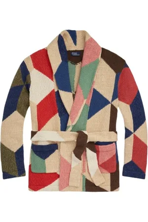 Ralph Lauren Strik, Dame, Flerfarvet, 2XS, Bomuld, Patchwork Shawl Collar Cardigan