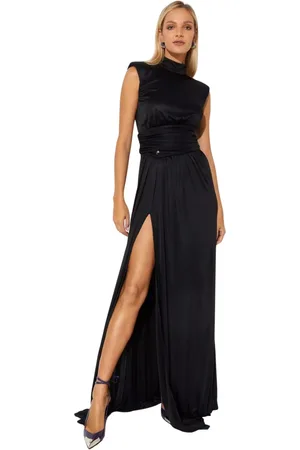 Philipp Plein Kjole, Dame, Sort, M, Lang Splittet Kjole med Drapering