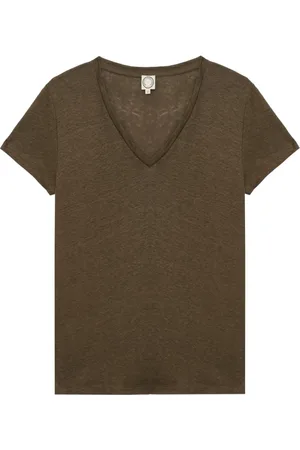 Inès de la Fressange Top, Dame, Grøn, M, Linned, Apolline khaki linned T-shirt