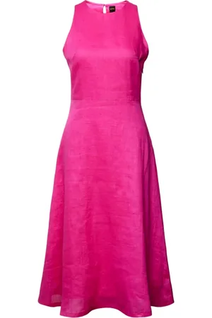 HUGO BOSS Kjole, Dame, Lyserød, XL, Bomuld, Klassisk Fuchsia Midi Kjole