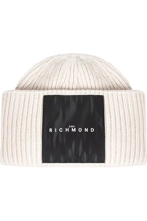 John Richmond Tilbehør, Herre, , S/M, Uld, Foldet Beanie Hue med Brand Logo