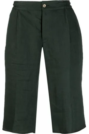 Kiton Shorts, Herre, Grøn, M, Linned, Skovgrønne linned Bermuda shorts