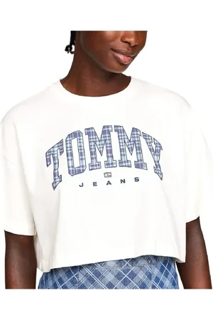 Tommy Hilfiger Top, Dame, Hvid, S, Uld, Cropped T-shirt med karakteristisk logo