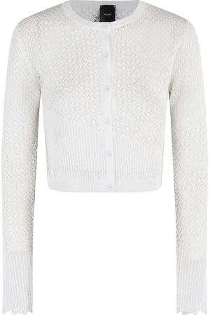 Pinko Strik, Dame, Hvid, XS, Polyester, Hæklet Cardigan med Knaplukning