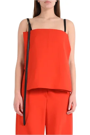 Sportmax Top, Dame, Rød, XS, Læder, Kort top med sideslidser
