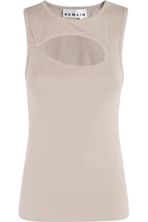 REMAIN Birger Christensen Top, Dame, Brun, S, Bomuld, Safari Cut Out Tank Top