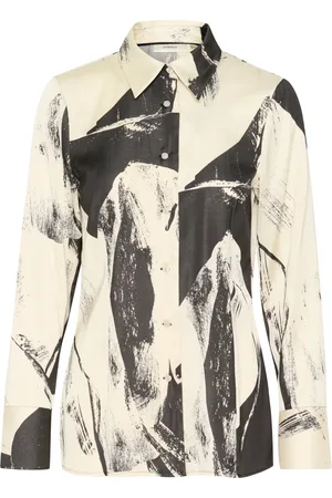 INWEAR Bluser & Skjorter, Dame, Hvid, S, Satin, Satinskjorte med krave og knapper