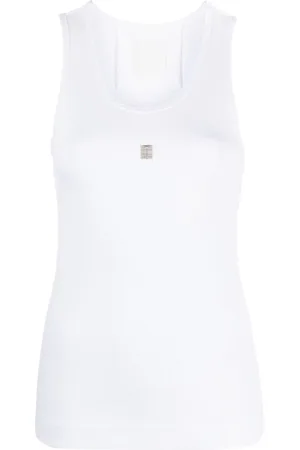 Givenchy Top, Dame, Hvid, S, Bomuld, Hvid Ribbet Tank Top med 4G Metalstykke