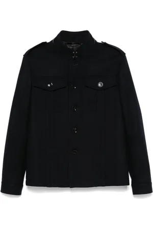 Tom Ford Jakke, Herre, Blå, XL, Uld, Let Filt Stand Collar Overshirt