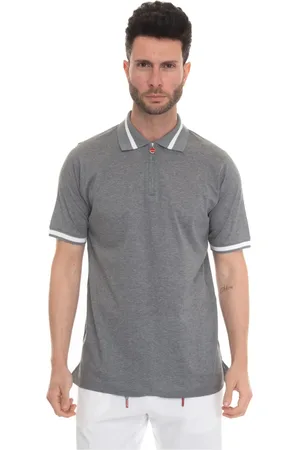 Kiton Top, Herre, Grå, L, Bomuld, Kortærmet Polo Shirt med Halv Lynlås