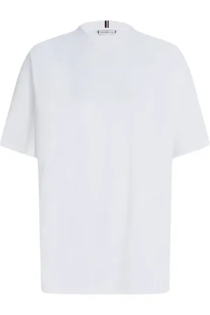 Tommy Hilfiger Top, Dame, Hvid, XS, Bomuld, Let Interlock T-shirt med Rund Hals i Let Bomuld