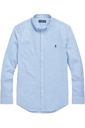 Ralph Lauren Skjorte, Herre, Blå, M, Bomuld, Ultra Stretch Bomuld Poplin Skjorte med Tern