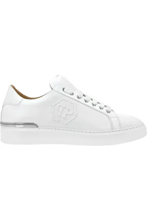 Philipp Plein Sko, Herre, Hvid, 44 EU, Læder, Leather Lo-Top Sneaker Hexagon