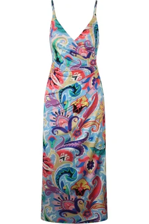 Etro Kjole, Dame, Flerfarvet, S, Paisley Wrap Kjole med Shawl V-udskæring