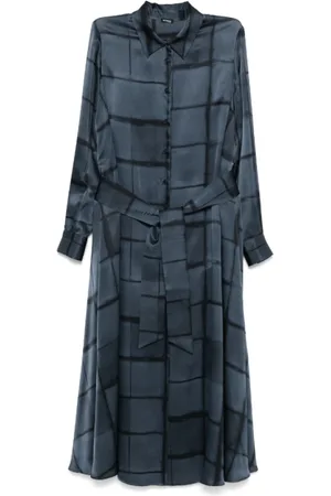 Kiton Kjole, Dame, Blå, M, Satin, Navy Blå Silke Maxikjole