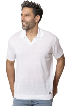 Karl Lagerfeld Top, Herre, Hvid, XL, Linned, Hvid Linned Skipper Collar Polo