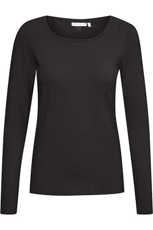 INWEAR Top, Dame, Sort, XL, Bomuld, Langærmet Fitted T-shirt