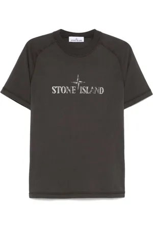 Stone Island Top, Herre, Grå, S, Bomuld, Logo Print Kortærmet T-shirt