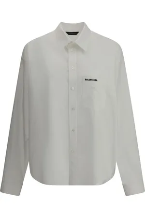 Balenciaga Bluser & Skjorter, Dame, Hvid, 2XS, Bomuld, Broderet Monogram Bomuldsskjorte