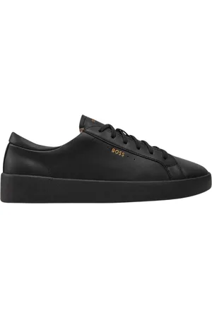 HUGO BOSS Sko, Herre, Sort, 40 EU, Læder, Sort læder sneakers med sidelogo