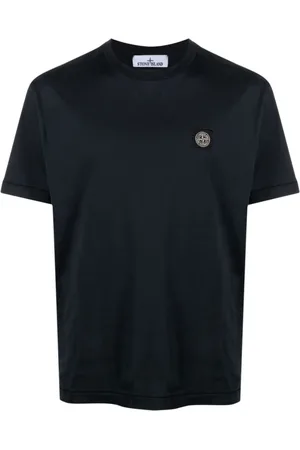 Stone Island Top, Herre, Blå, M, Bomuld, Bomuldsjersey T-shirt med Kompas Patch