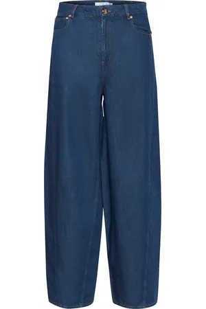 INWEAR Jeans, Dame, Blå, W26, Denim, Mørkeblå Denim Bukser med Brede Ben