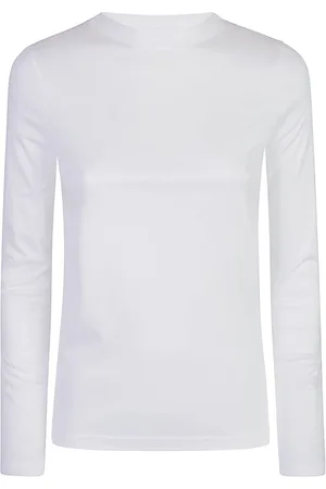 ELEVENTY Top, Dame, Hvid, M, Bomuld, Langærmet Tencel Bomulds T-shirt