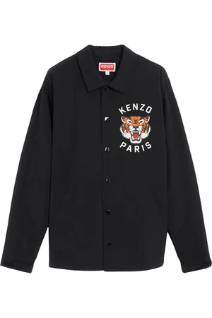 Kenzo Jakke, Herre, Sort, S, Uld, Vandtæt jakke med print foran og bagpå