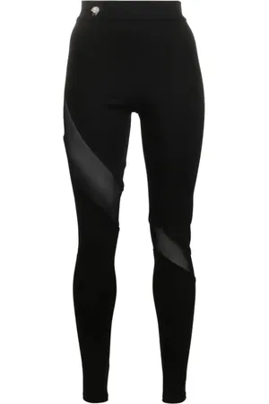 Philipp Plein Bukser, Dame, Sort, XS, Bomuld, Logo-Plaque High-Waist Leggings