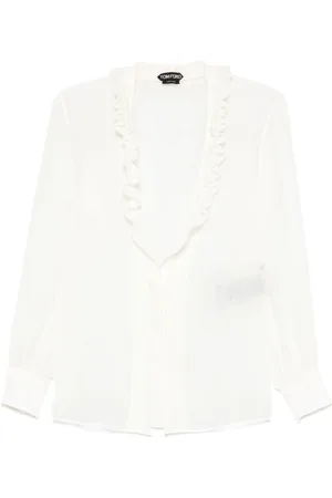 Tom Ford Bluser & Skjorter, Dame, Hvid, S, V-Neck Langærmet Skjorte