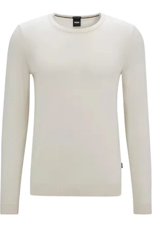 HUGO BOSS Strik, Herre, Hvid, 2XL, Uld, Slim-fit sweater i merinould