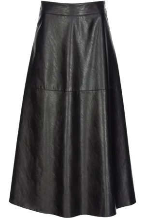Pinko Nederdel, Dame, Sort, XS, Læder, Midi Flared Faux Leather Skirt