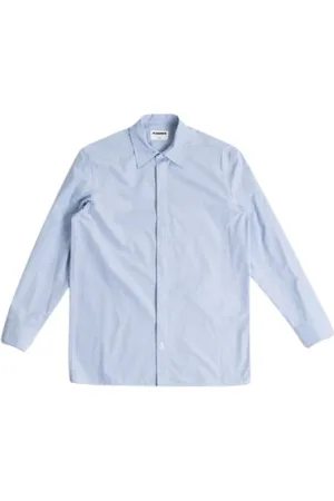 Jil Sander Skjorte, Herre, Blå, M, Bomuld, Blåstribet bomuldsskjorte