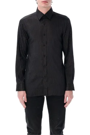 Tom Ford Skjorte, Herre, Sort, XL, Uld, Silke Stribet Slim Fit Skjorte Sort Guld