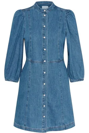 Part Two Kjole, Dame, Blå, L, Denim, Blå denimkjole med pufærmer