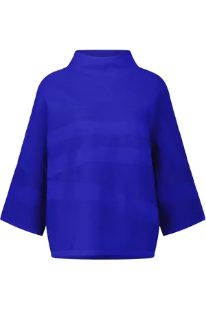 Joseph Ribkoff Strik, Dame, Blå, 2XL, Uld, Stribet strikpullover med 3/4 ærmer