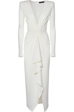 ALBERTO AUDENINO Kjole, Dame, Hvid, XS, Hvid Jersey Midi Kjole med Rouches